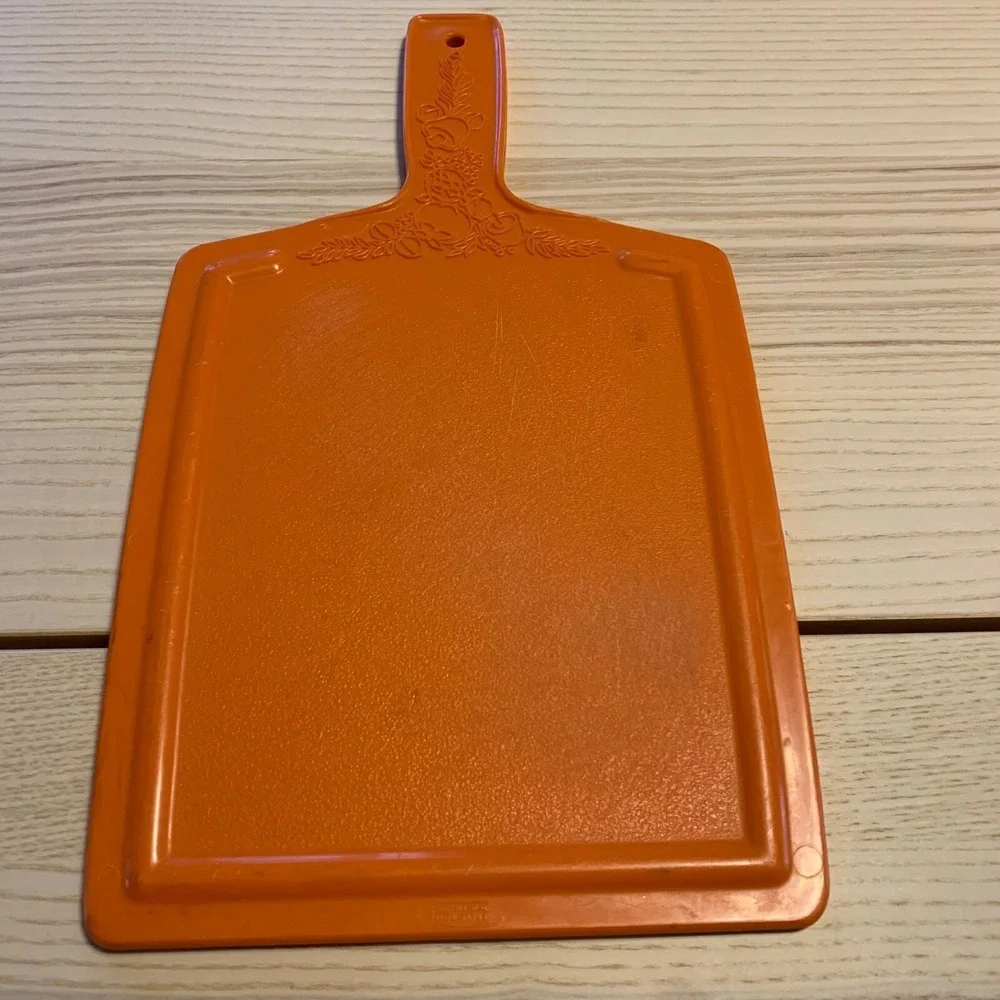 Vintage MCM Mushroom Orange Plastic Cutting Board Veggie Fruit Design Farm House